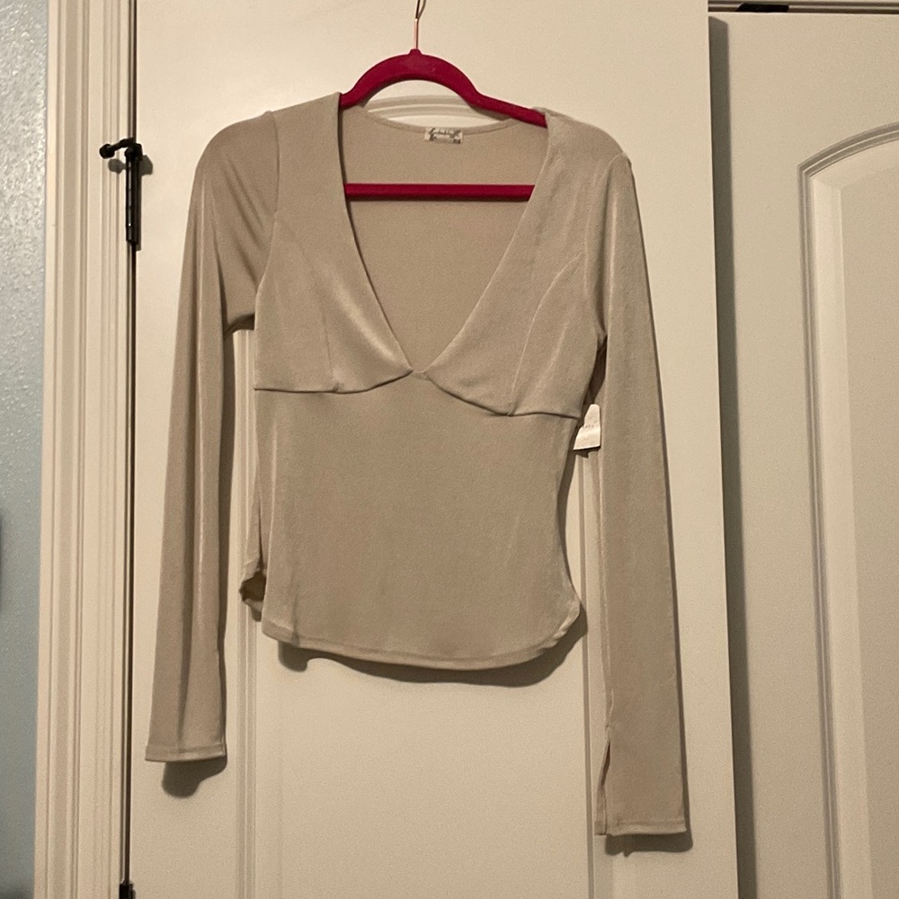 Free People Cream V-Neck Blouse